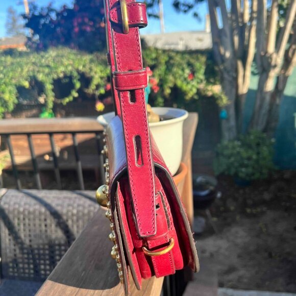 ✨ Tory Burch Embellished Saddlebag Crossbody Red Agate Leather - Picture 5 of 13